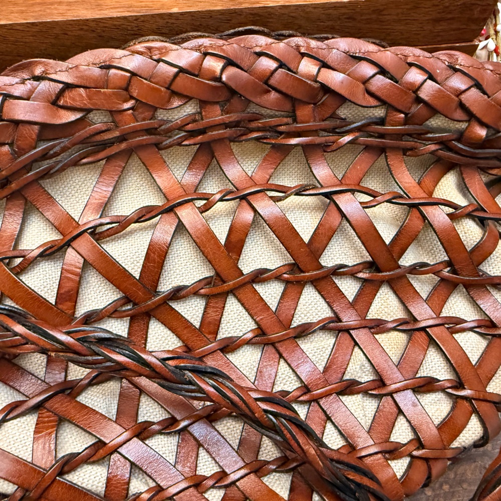 Vintage brown BONANI Basket Weave Leather Crossbody Shoulder Bag Purse - Picture 2 of 12